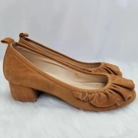 NWOT Yosi  Samra Suede Mustard Yellow Heels 9 - Picture 3 of 10